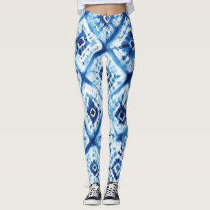 Leggings Motif Twist Tie Dye Bleu Indigo Shibori