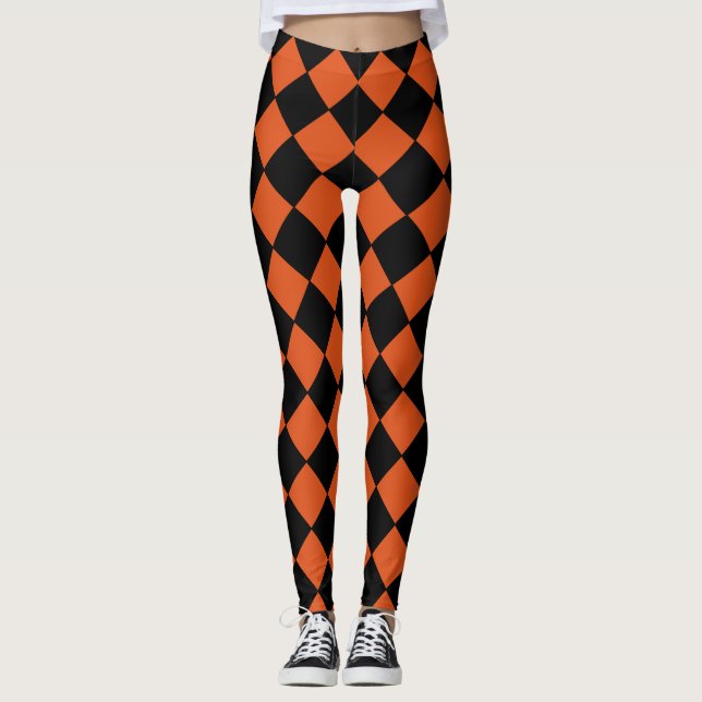 Leggings Motif vérifié Diamond Arlequin orange et noir (Devant)