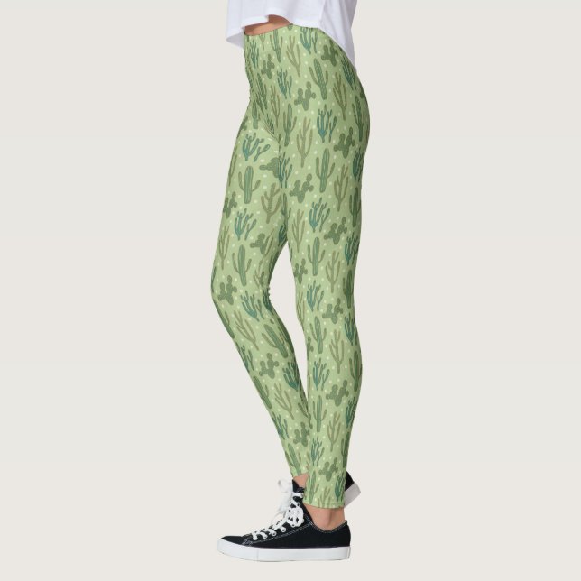 Leggings Motif vert de cactus d'étape | de Geo de sud-ouest (Gauche)