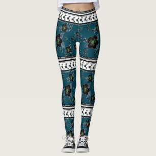Leggings motif vert turquoise