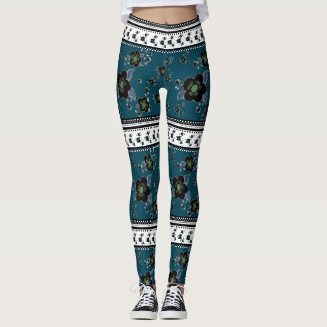 Leggings motif vert turquoise (Devant)