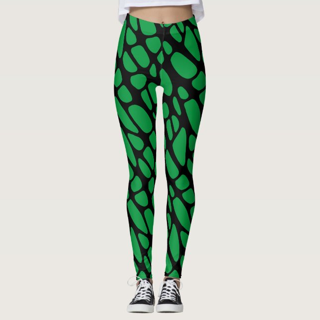 Leggings Motif Web Abstrait en noir vert (Devant)