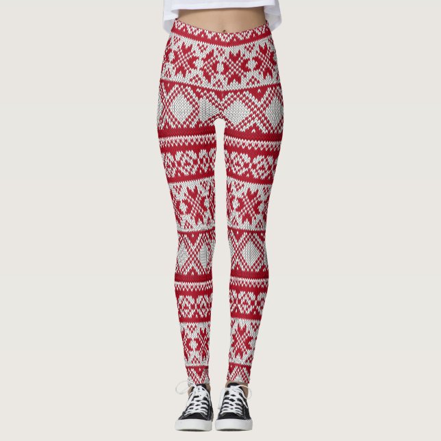 Leggings Motif Xmas en rouge et blanc (Devant)