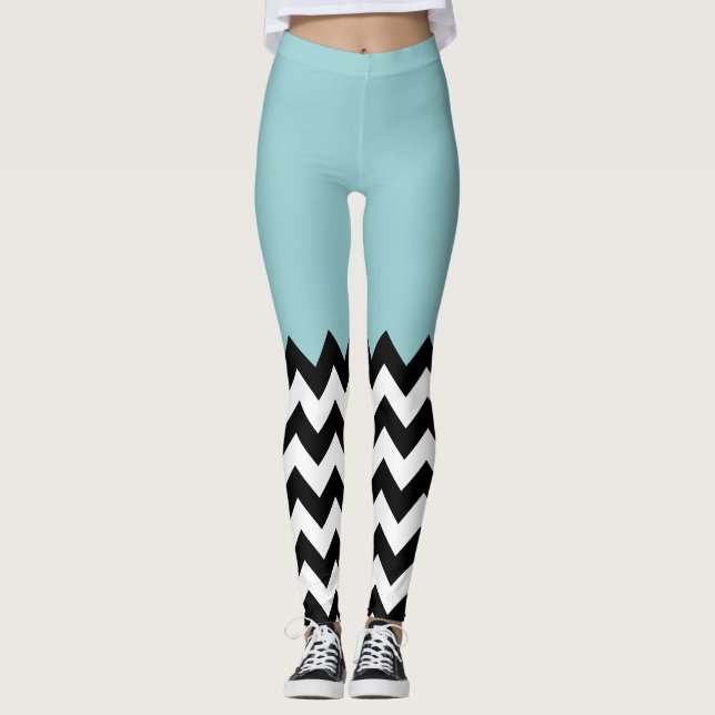 Leggings Motif Zigzag noir et blanc, Chevron, Bleu (Devant)
