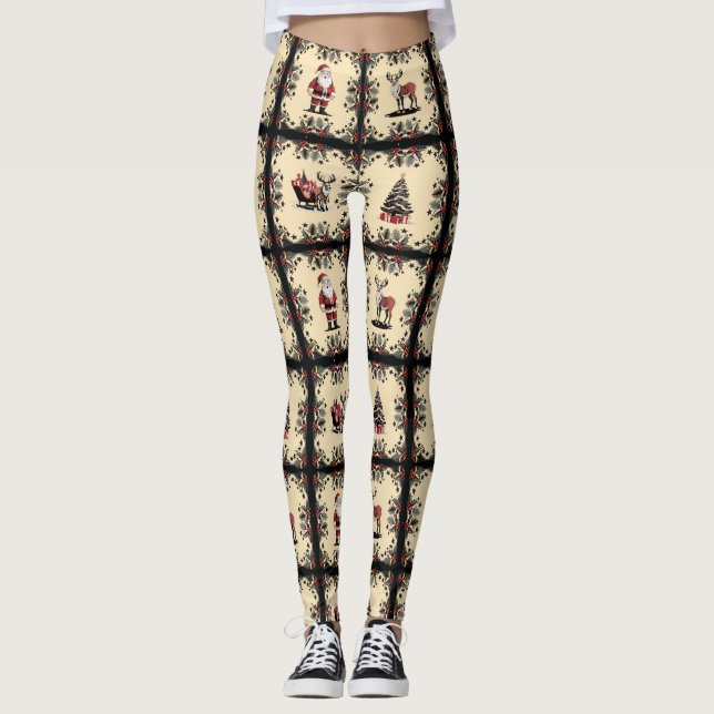 Leggings Motifs de Noël rétro (Devant)