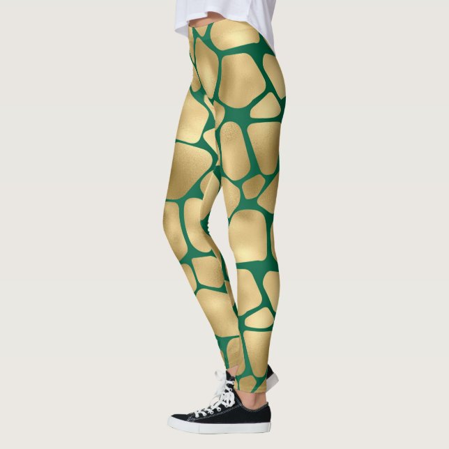 Leggings Motifs Emerald Green et Gold Giraffe (Gauche)