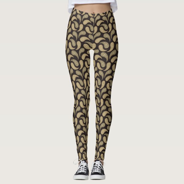 Leggings Motifs en marguerite beige noire (Devant)