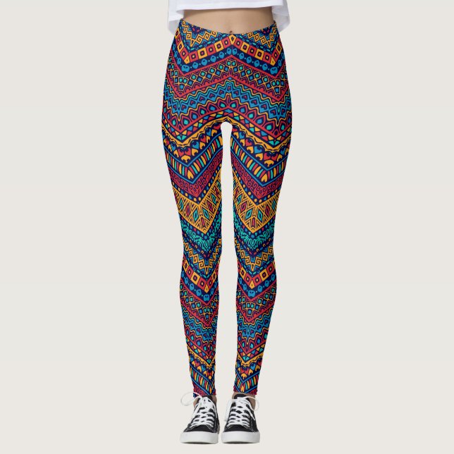 Leggings Motifs géométriques Zigzag en couleur complète (Devant)