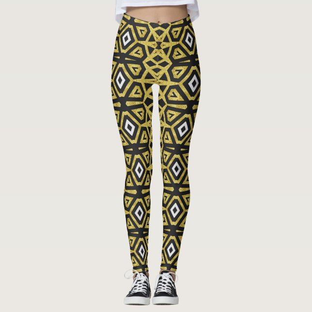 Leggings Motifs noirs et d'or ♥ Funky Tribe I (Devant)