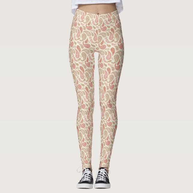 Leggings Motifs Paisley Brown à la crème (Devant)