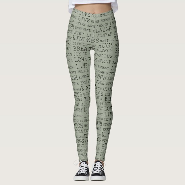 Leggings Mots Inspirants Noir Vert (Devant)