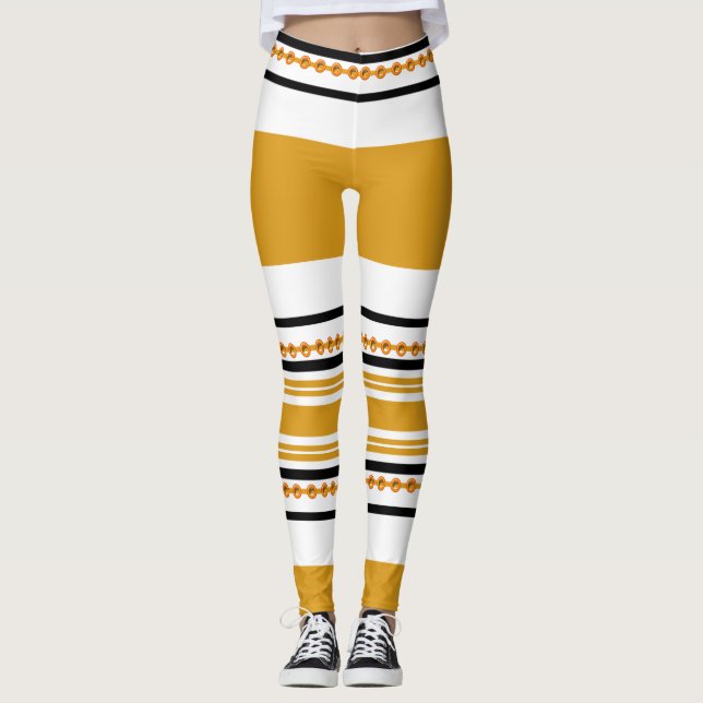 Leggings Moutarde blanche de noir tribal ethnique de motif (Devant)