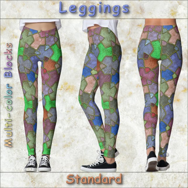 LEGGINGS - Multi-Colour Blocks - Standard (Multi-color blocks are featured on these standard Lggings. Very colorful! Nice gift, too!)