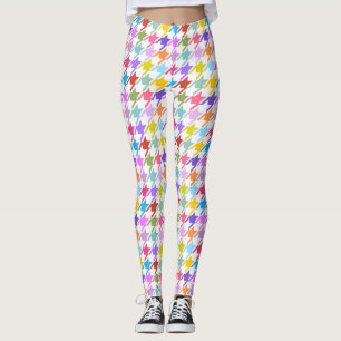 Leggings Multicolor Houndstooth+Motif blanc
