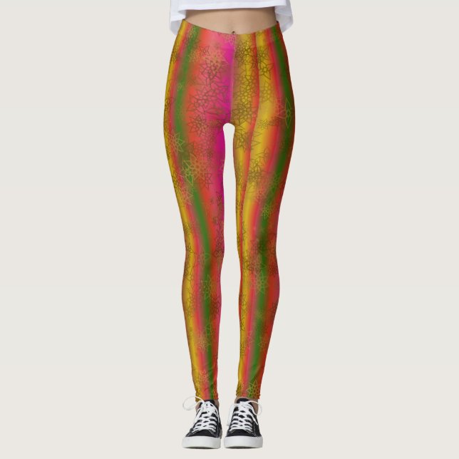Leggings Multicolor Stripes avec Faux Gold Stars (Devant)