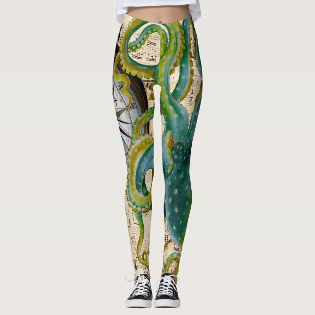 Leggings Musique de boussole de tentacules de poulpe (Devant)