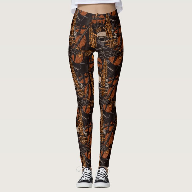 Leggings Musique Thème Saxophone Violon Piano (Devant)