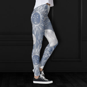 Leggings Mystique solaire Dusty Blue Silver Moon Stars So
