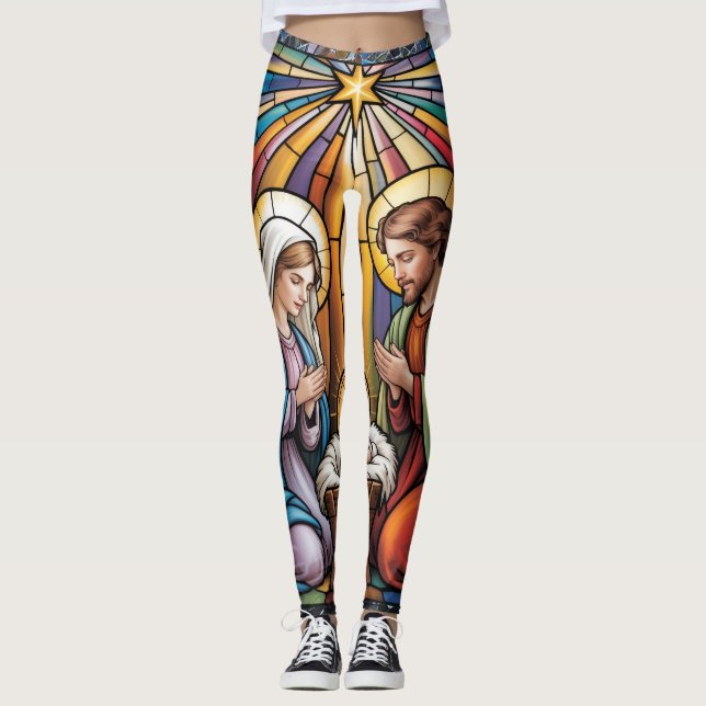 Leggings Nativity Stained Glass Art – Holy Family Christmas (Devant)