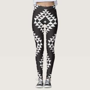Leggings Navajo Géométrique : Tribal Blanc Noir.