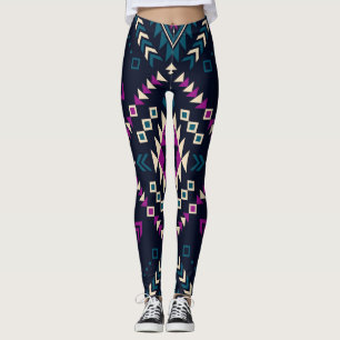 Leggings Navajo tribal foncé, géométrique vintage.