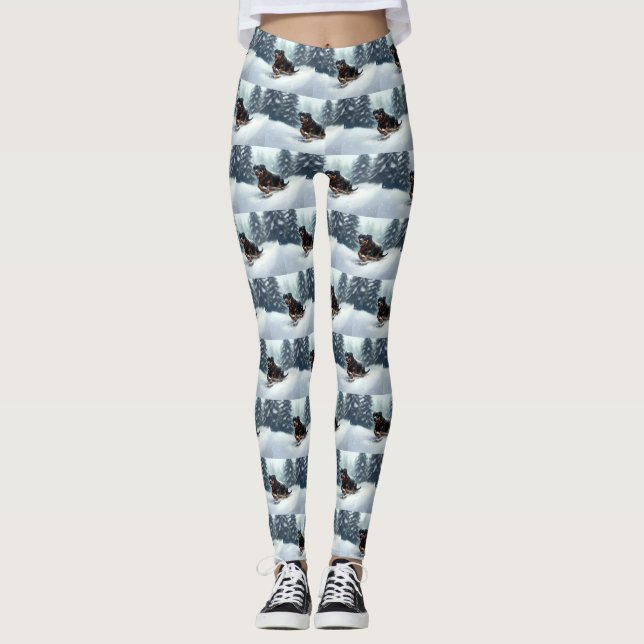 Leggings Neige de Noël Rottweiler hiver Oreiller (Devant)