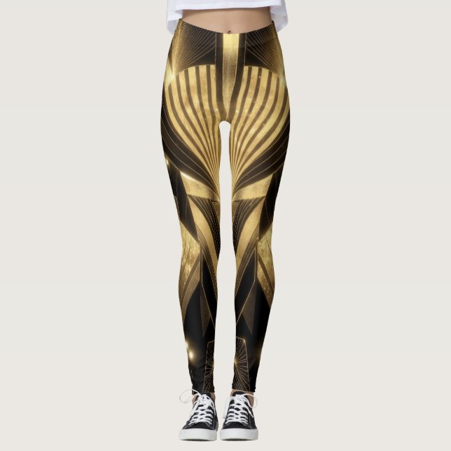 Leggings Neo Art Deco Black Gold Geometric Gatsby  (Devant)