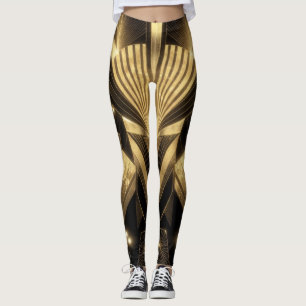 Leggings Néo Art Déco Noir Or Géométrique Gatsby 