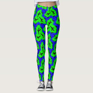 Leggings Neon Blue et Green Bold Motif feuillet