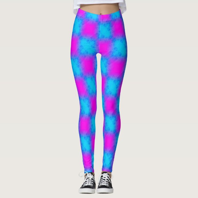 Leggings Neon Blue & Pink À damiers Motif (Devant)