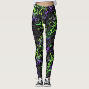 Leggings Néon Cyber : Vert Électrique et Violet