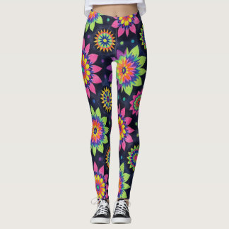 Leggings Neon Floral Mandalas Seamless Pattern