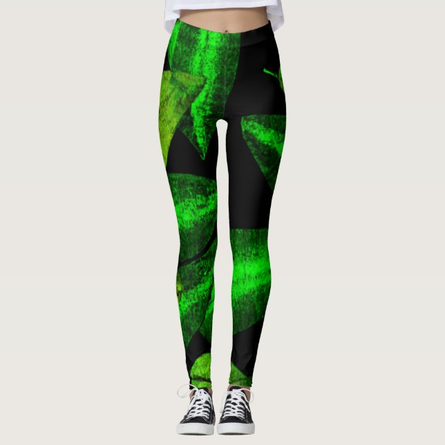 Leggings Neon Green Art Feuille. Acheter maintenant (Devant)