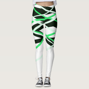 Leggings Neon Green Black White Stripes géométriques