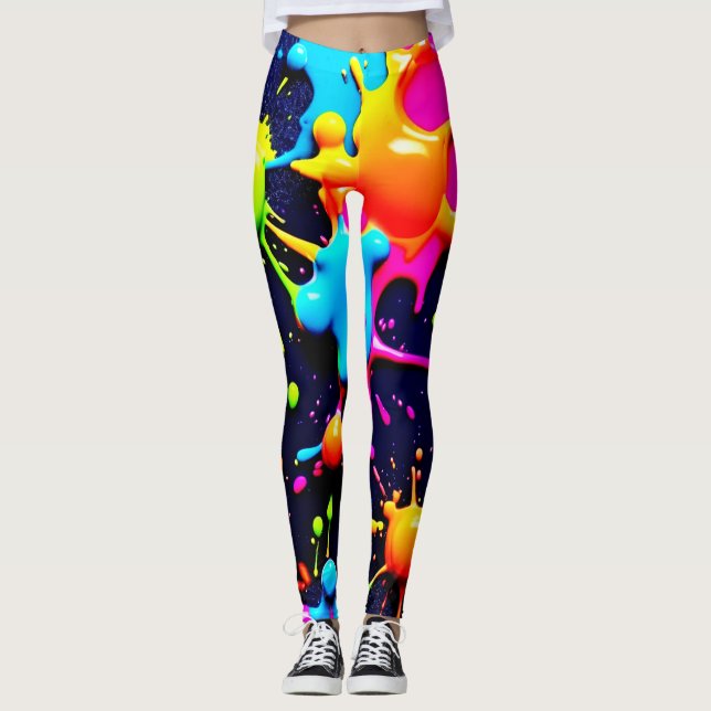 Leggings Neon Paint Splatter Art Abstrait (Devant)
