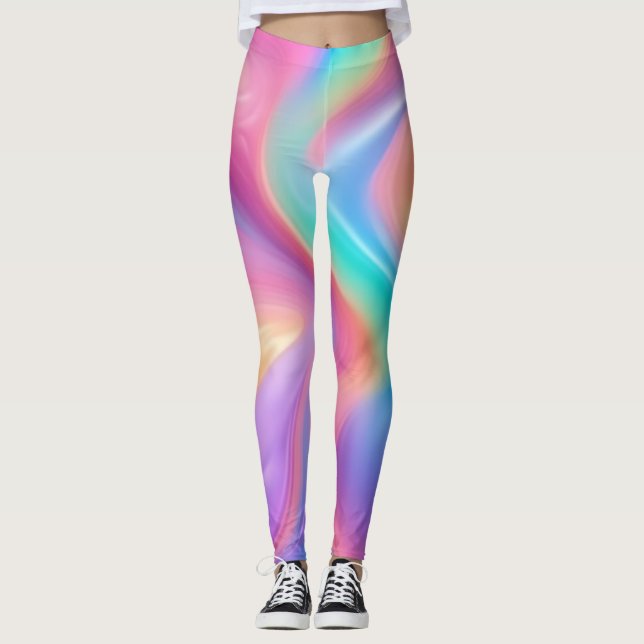 Leggings Neon tendance Pink Blue vert vert vagues abstraite (Devant)