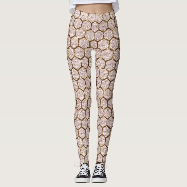 Leggings Nid d'abeilles métallique d'hexagone de paillettes (Devant)