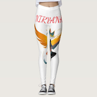 Leggings Nirvana Cat with Guitar & Wings – Women’s White Le