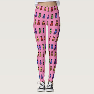 Leggings Noble Rainbow Cats Sitting on Pink