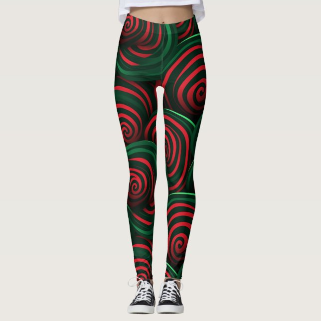 Leggings Noël 3D, rouge et vert (Devant)