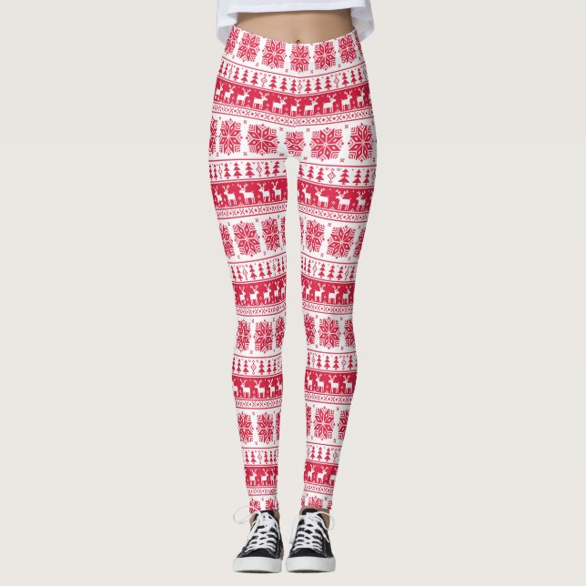 Leggings Noël à l'île Rouge et Blanc (Devant)