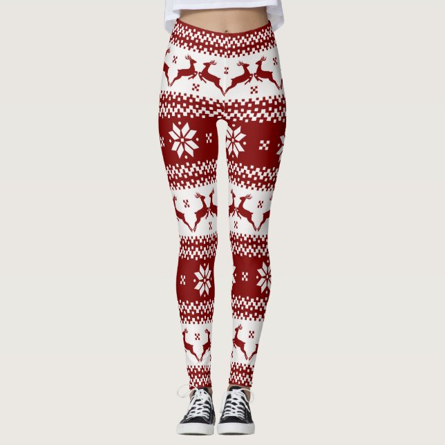 Leggings Noël aux rennes rouges et blancs et aux flocons de (Devant)
