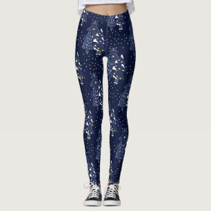 LEGGINGS NOËL BLEU FONCÉ MONOGRAMME DE LA FORÊT HIVERNALE