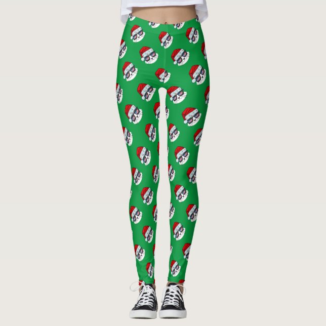 Leggings Noël Chapeau de Père Noël avec Motif visage de cha (Devant)