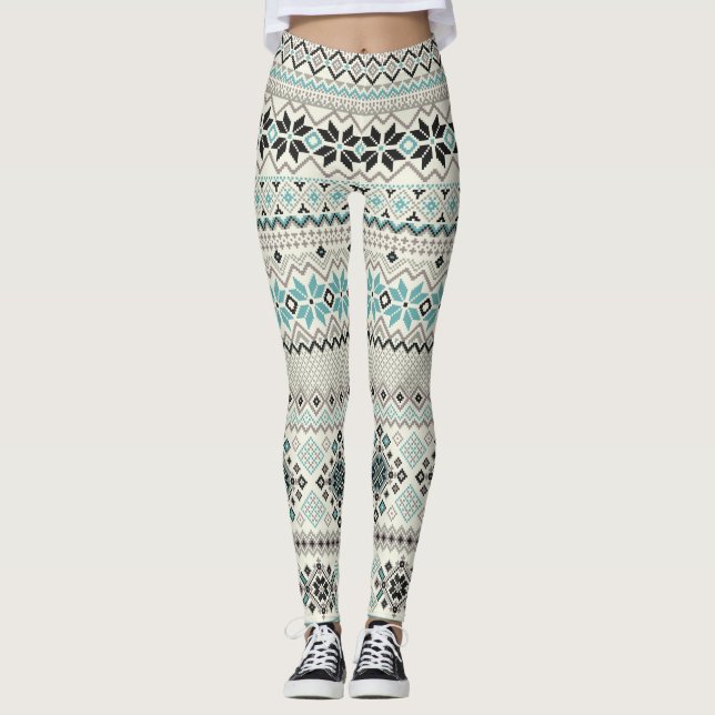 Leggings Noël des rennes de rennes en bronze aztèque Turquo (Devant)