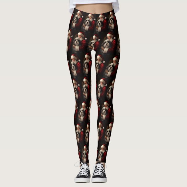 Leggings Noël festif du Père Noël du Terrier tibétain (Devant)