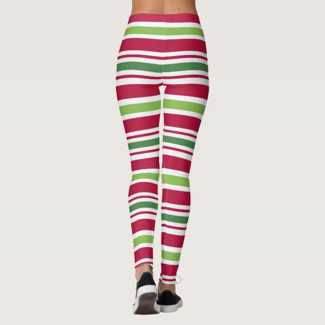 Leggings Noël Fête des elfes Bonbons Légendes rayées (Dos)