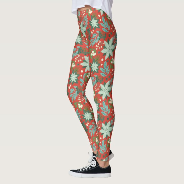 Leggings Noël Fête Florale Rouge (Gauche)