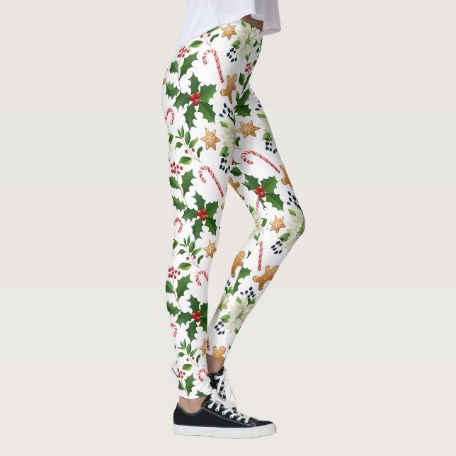 Leggings Noël Floral Holly Sucres de canne pain d'épices (Droite)