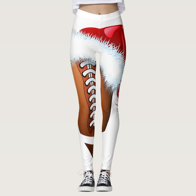 Leggings Noël Football Ball Santa Hat Funny Sport Noël (Devant)